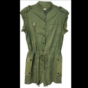 Raw Edges Stretchy Cotton Blend Romper/Overall